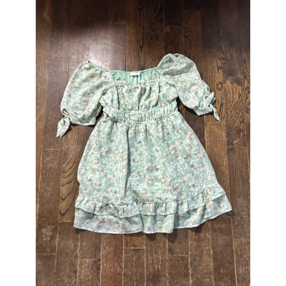 "Lush" Wm S Dress Mint Floral Romantic Cottage Peasant Frock. Feminine Ruffles